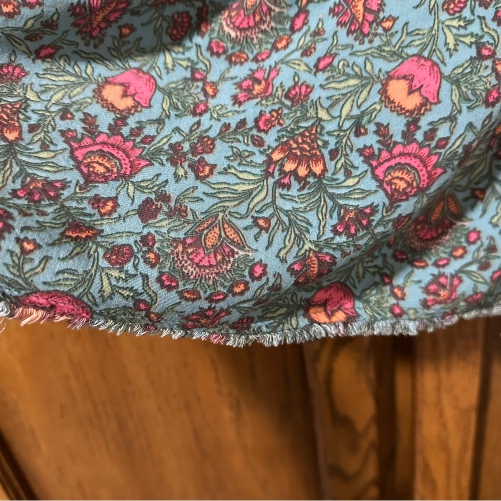 NATURAL LIFE Teal Floral Cap-Sleeve Blouse with Pink & Purple Accents - Picture 6 of 10